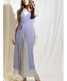 MERCURYDUO | プリーツドッキングカシュクールラップリブニットワンピース(ワンピース)