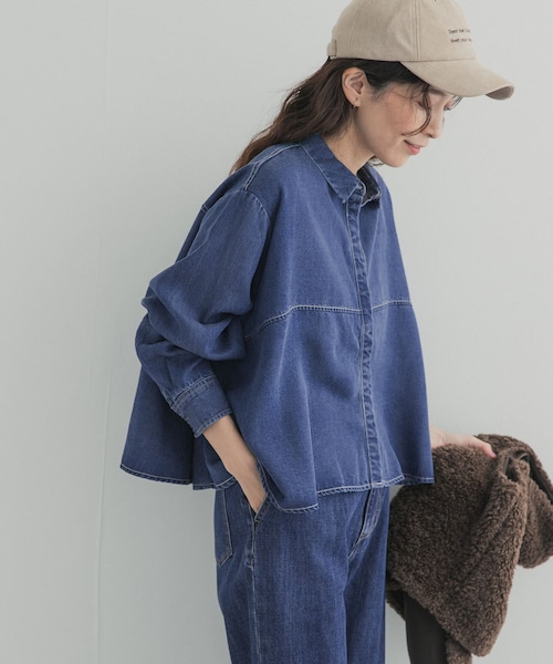 URBAN RESEARCH DOORS（アーバンリサーチドアーズ）の「デニム切替ショート丈シャツ 26AW（シャツ/ブラウス・レディース・INDIGO/ONE WASH・Free）」の16枚目の写真