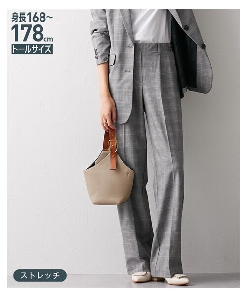 nissen（ニッセン）の「高身長　ストレッチチェックワイドパンツ　丈長め・トールサイズ（パンツ・レディース・ライトグレー系チェック/チャコールグレー系チェック・MTT/LTT/LLTT/3LTT/4LTT/5LTT）」の6枚目の写真