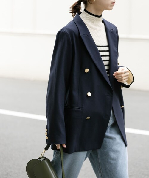 ウール混ダブルブレストブレザージャケット