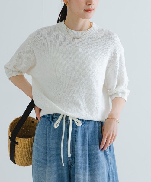 URBAN RESEARCH(アーバンリサーチ)の「ブークレハーフスリーブニット(ニット/セーター・レディース・NAVY/RED/OFF・FREE)」の5枚目の写真