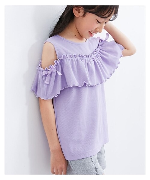 nissen（ニッセン）の「選べる♪リブ半袖デザインTシャツ（女の子）（Tシャツ/カットソー・キッズ・黒/ベージュ/ブルー/パープル/ピンク・100/110/120/130/140/150/160）」の4枚目の写真