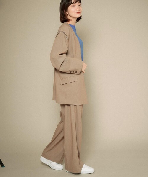 KBF（ケイビーエフ）の「2WAYノーカラージャケット（ノーカラージャケット・レディース・GRAY CHECK/BEIGE/BLUE・one）」の8枚目の写真