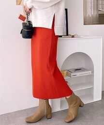 nissen | 【洗える】セルフカット　リブＩラインスカート 着痩せ 細見え 華奢見え きれいめ 上品 大人カジュアル こなれ感 ストレッチ 楽ちん ウエストゴム 秋 綿混(スカート)