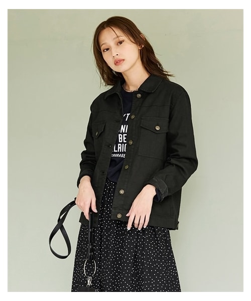 nissen（ニッセン）の「＜大きいサイズ＞ 花粉がつきにくい綿混ストレッチカラージャケット（ＵＶカット）（ジャケット/アウター・レディース・デニム調ネイビー/黒/アップルグリーン/オフホワイト/ベージュ/ライトピンク/ベイクドピンク・L/LL/3L/4L/5L/6L/8L/10L）」の13枚目の写真