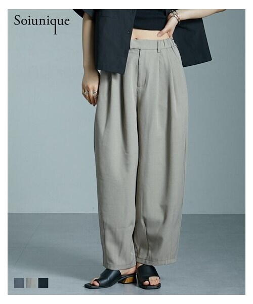 nissen（ニッセン）の「落ち感素材ゆったりサイズサーカスパンツ ［Soiunique］（パンツ・レディース・チャコール/ベージュ/ブラック・M/L/LL）」の2枚目の写真