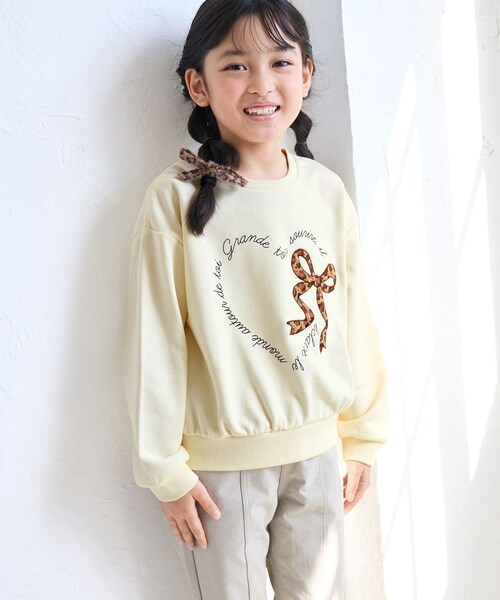 ROPE' PICNIC（ロペピクニック）の「【KIDS/キッズ】ハート リボーンモチーフ 裏毛プルオーバー（スウェット・キッズ・キナリ/ピンク・L/M/S）」の4枚目の写真
