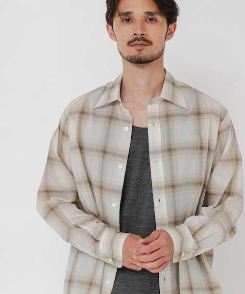 URBAN RESEARCH(アーバンリサーチ)の「SHEER CH SQUARE CUT SHIRTS(シャツ/ブラウス・メンズ・IVORY/BLACK/GREEN・M/L)」の1枚目の写真