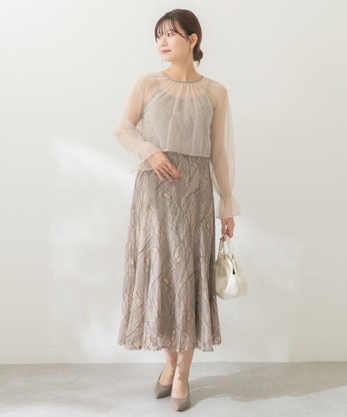 URBAN RESEARCH ROSSO（アーバンリサーチロッソ）の「チュールブラウス付き配色レースドレス（ワンピース・レディース・beige/purple/charcoal・FREE）」の2枚目の写真