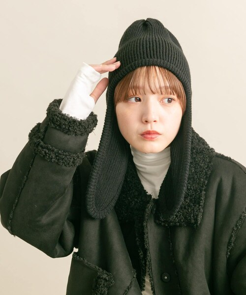 KBF（ケイビーエフ）の「ロングイヤーフラップニットキャップ（ニットキャップ/ビーニー・レディース・RED/BEIGE/BLACK・one）」の6枚目の写真