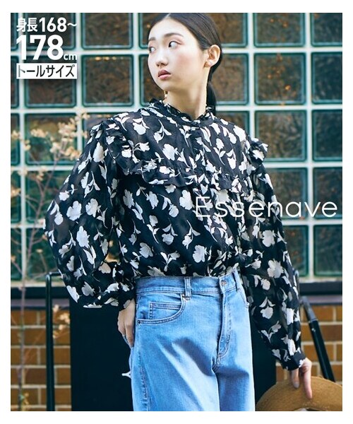 nissen（ニッセン）の「高身長　シアーカットジャガード単色花柄ブラウス（トールサイズ）Essenave（シャツ/ブラウス・レディース・オフホワイト/黒・MTT/LTT/LLTT/3LTT/4LTT/5LTT）」の12枚目の写真