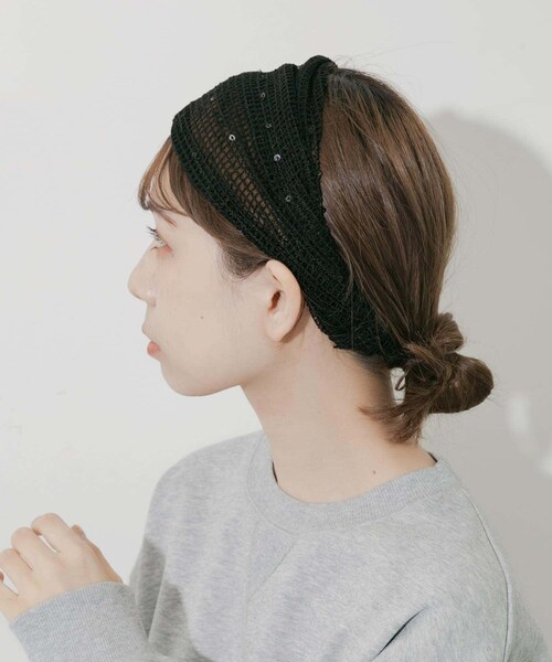 SMELLY（スメリー）の「スパンコールメッシュヘアターバン（ヘアバンド・レディース・BLK・-）」の5枚目の写真