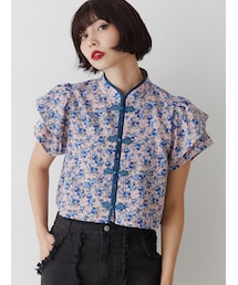 jouetie | ハーフスリーブショルダーフリルショートチャイナシャツ(シャツ/ブラウス)