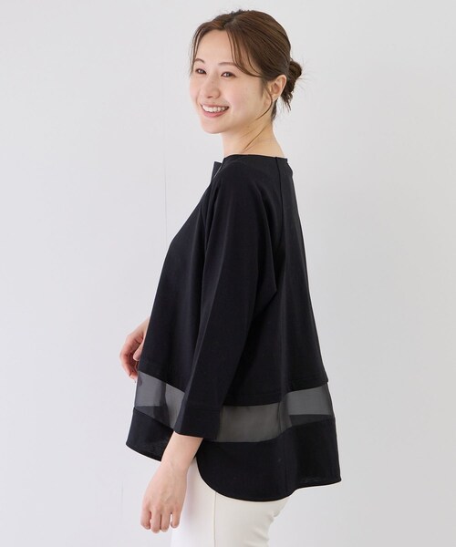 Jayro(ジャイロ)の「Wシルケットシアーラインプルオーバー(Tシャツ/カットソー・レディース・ブラック/ホワイト系・F)」の6枚目の写真