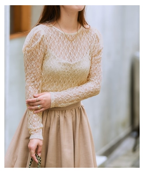 nissen（ニッセン）の「ボリューム袖カットソーレースシアートップス＜大きいサイズ有＞（Tシャツ/カットソー・レディース・アイボリー/黒・S/M/L/LL/3L）」の17枚目の写真