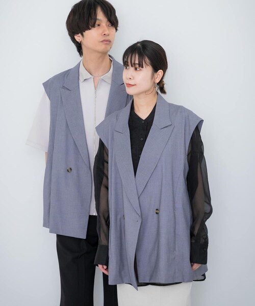 SENSE OF PLACE by URBAN RESEARCH（センスオブプレイスバイアーバンリサーチ）の「『ユニセックス』『セットアップ対応』 サイドスリットテーラードベスト（テーラードジャケット・メンズ・BLACK/GRAY/MINT・M/L）」の17枚目の写真