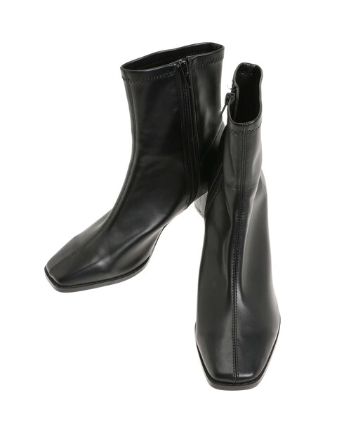 MERCURYDUO（マーキュリーデュオ）の「フェイクレザースクエアトゥストレッチショートブーツ（ブーツ・レディース・アイボリー/ブラック・36/38）」の11枚目の写真