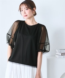 nissen | ＜大きいサイズ＞シアーコンビカットソープルオーバー(Tシャツ/カットソー)