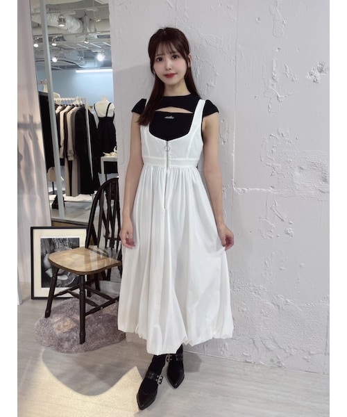 EATME（イートミー）の「バルーンジャンスカ（ジャンパースカート・レディース・アイボリー/ブラック・F）」の2枚目の写真