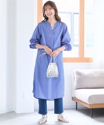 nissen | ＜大きいサイズ＞スキッパーシャツワンピース(ワンピース)