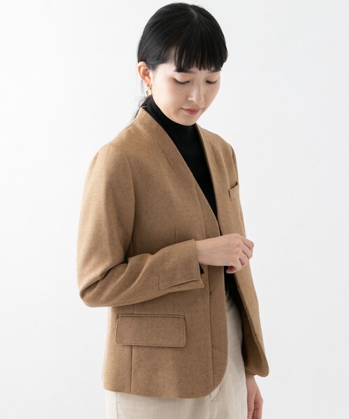 URBAN RESEARCH（アーバンリサーチ）の「WORK NOT WORK　メランジウールHANカラージャケット（ノーカラージャケット・レディース・COYOTE/CHARCOAL・1/2）」の3枚目の写真