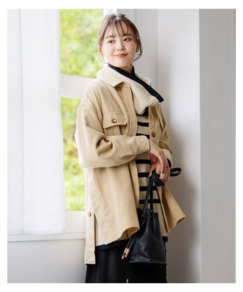 nissen（ニッセン）の「コーデュロイビッグシルエットジャケット（テーラードジャケット・レディース・ピンク/カーキ/ベージュ・L~LL相当/3L~4L相当/5L~6L相当/8L相当/10L相当/不要1/不要2/不要3）」の2枚目の写真