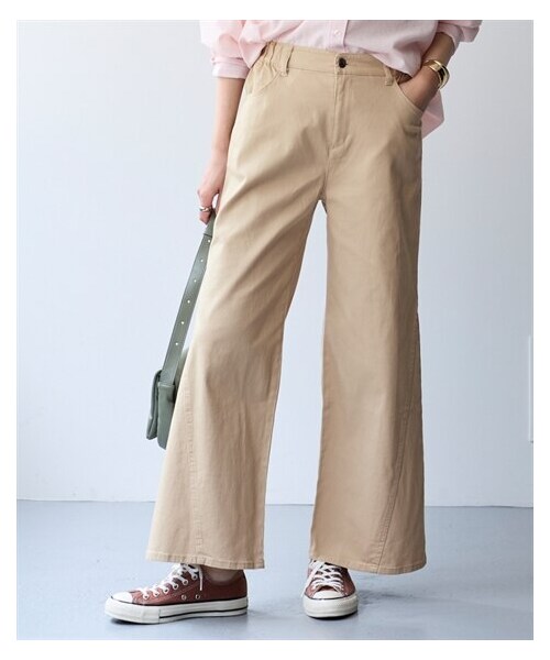 nissen（ニッセン）の「すごのびストレッチツイルワイドパンツ＜大きいサイズ有＞（パンツ・レディース・黒/カーキ/ライトベージュ/モカチャコール・S/M/L/LL/3L/4L/5L/6L/8L/10L）」の7枚目の写真