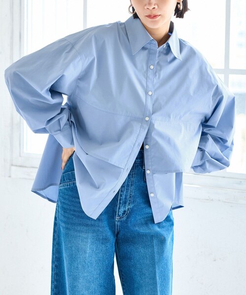 VIS(ビス)の「裾ティアードオーバーシャツ/UVケア・イージーケア(シャツ/ブラウス・レディース・ホワイト/ダークブラウン/ライトグリーン/サックス・F)」の8枚目の写真