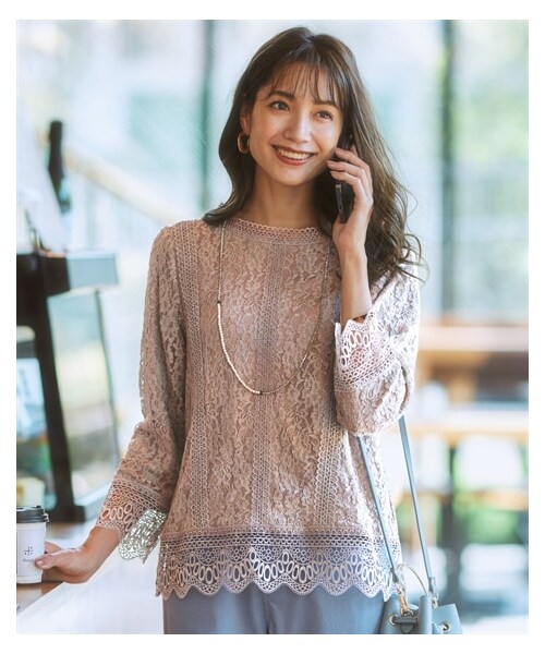 nissen（ニッセン）の「【カットソー裏地付】総レースブラウス（ウォッシャブル）（シャツ/ブラウス・レディース・アイボリー/モカベージュ/黒/グレイッシュサックス・S/M/L/LL/3L/4L/5L）」の16枚目の写真