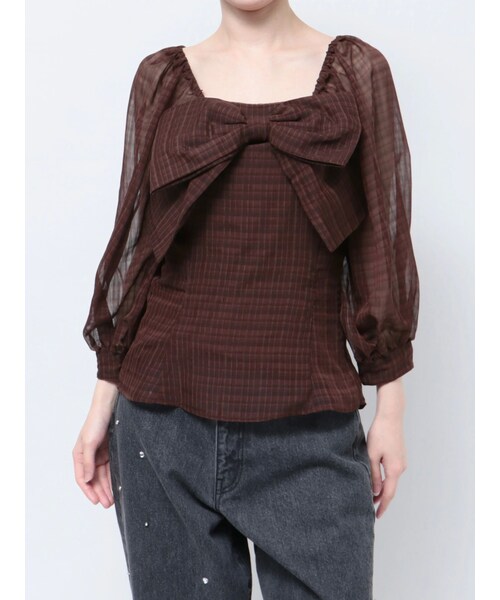 CALNAMUR（カルナムール）の「3WAY PLAID RIBBON BL/3WAYプレイドリボンブラウス（シャツ/ブラウス・レディース・ホワイト/ピンク/ブラウン・F）」の5枚目の写真