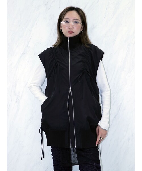 jouetie（ジュエティ）の「ギャザーリボンMA-1ベスト（ベスト・レディース・ブラック/ピンク/ボルドー/カーキ/アイボリー・M）」の13枚目の写真