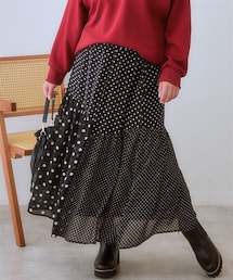nissen | ＜大きいサイズ＞ 斜め切替シュッと見えプリントスカート（ゆったりヒップ）(スカート)