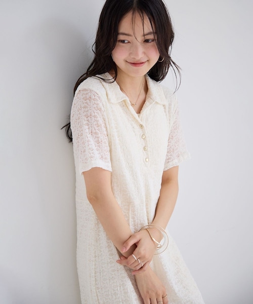 VIS(ビス)の「カットレース半袖ポロワンピース(ワンピース・レディース・キナリ/ブラウン・F/PF)」の18枚目の写真
