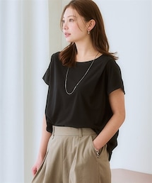 nissen | 落ち感素材肩タックシルキーカットソートップス（接触冷感・UVカット・吸汗速乾）＜大きいサイズ有＞(Tシャツ/カットソー)