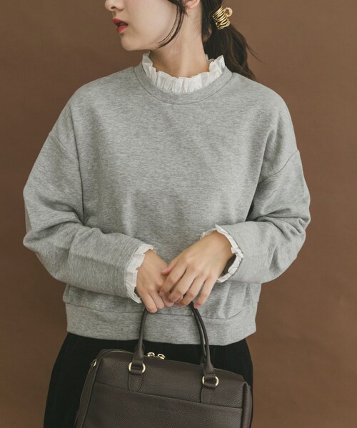 ITEMS URBANRESEARCH(アイテムズ アーバンリサーチ)の「フリルドッキングスウェット(スウェット・レディース・杢GRY/BLK・FREE)」の3枚目の写真