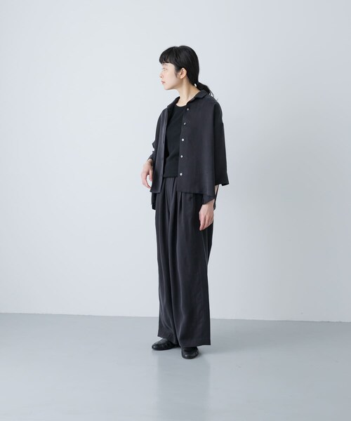 かぐれ（カグレ）の「キュプラオープンカラーシャツ（シャツ/ブラウス・レディース・NAVY/BLACK・Free）」の9枚目の写真