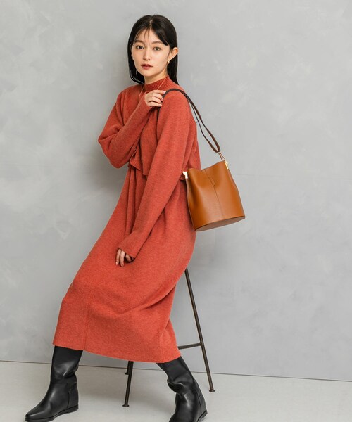 URBAN RESEARCH ROSSO（アーバンリサーチロッソ）の「静電防止レイヤードライクニットワンピース（ワンピース・レディース・TERRACOTTA/NAVY/GREEN・FREE）」の14枚目の写真