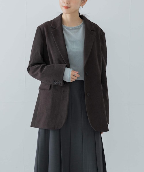 URBAN RESEARCH（アーバンリサーチ）の「トリコットコーデュロイジャケット（テーラードジャケット・レディース・BROWN/OFF WHITE・FREE）」の4枚目の写真