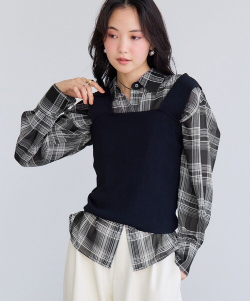 VIS(ビス)の「チェック&シアーオーバーシャツ(シャツ/ブラウス・レディース・ブラック系/ホワイト系/キナリ・F)」の13枚目の写真