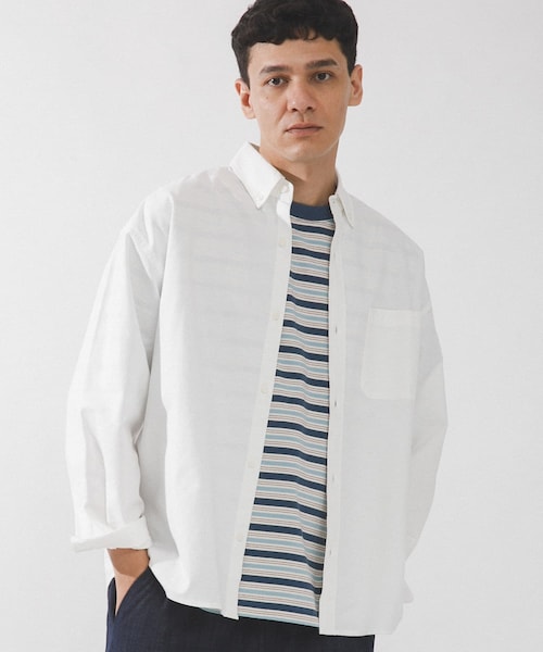 URBAN RESEARCH Sonny Label（アーバンリサーチサニーレーベル）の「抗菌オックスボタンダウンオーバーシャツ（シャツ/ブラウス・メンズ・オフ/サックス/オフストライプ・M/L/XL）」の2枚目の写真