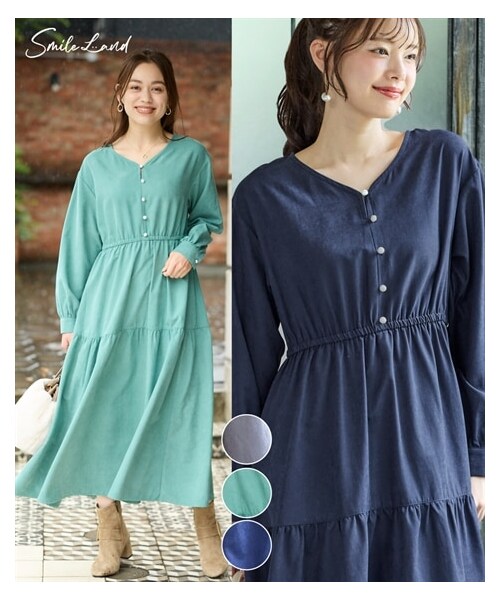 nissen（ニッセン）の「大きいサイズ ティアードロングワンピース（ワンピース・レディース・グリーン/ネイビー/チャコールグレー・L/LL/3L/4L/5L/6L/8L/10L）」の3枚目の写真