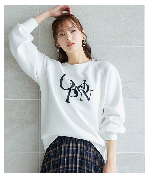 nissen（ニッセン）の「大きいサイズ ダンボールニットラグランプリントプルオーバー（スウェット・レディース・チャコール/モカベージュ/オフホワイト・L~LL相当/3L~4L相当/5L~6L相当/8L相当/10L相当）」の7枚目の写真