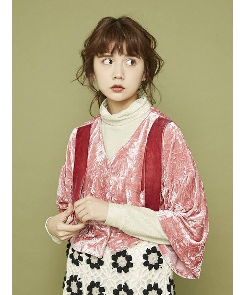 ショルダーリボンベロアtops