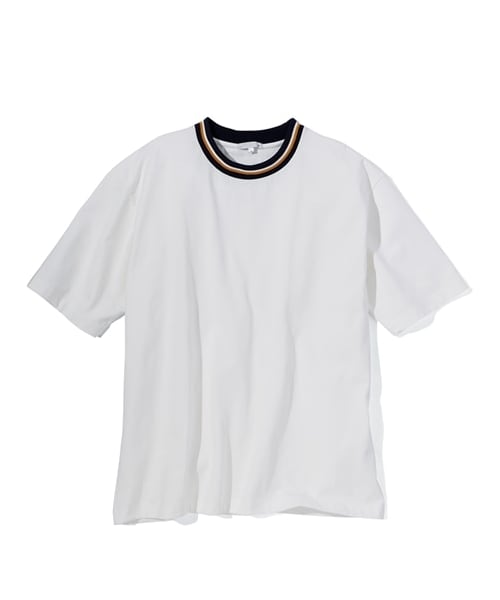 nissen（ニッセン）の「オーバーサイズリブライン入５分袖Tシャツ（Tシャツ/カットソー・メンズ・オフホワイト/黒・M/L/LL/3L/4L/5L/6L/8L/10L）」の6枚目の写真