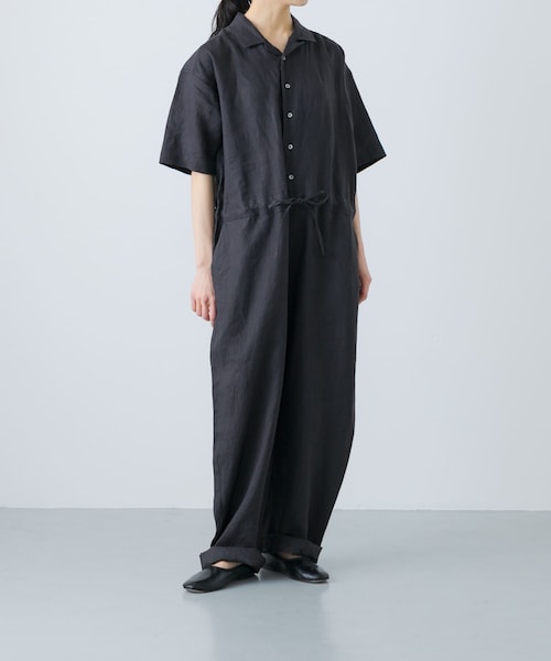 かぐれ（カグレ）の「リネンハーフスリーブオールインワン（サロペット/オーバーオール・レディース・BLACK/GREGE/CHARCOAL・FREE）」の3枚目の写真