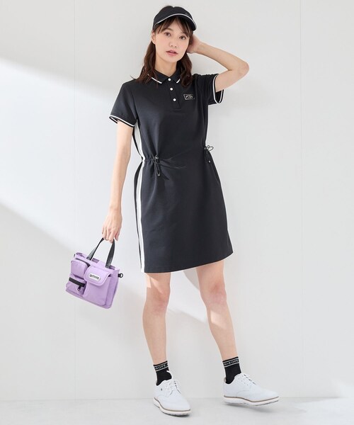 ROPE'(ロペ)の「【撥水】【ストレッチ】シアサッカードロストポロワンピース(ワンピース・レディース・ブラック/ブラック系・L/M/S)」の9枚目の写真
