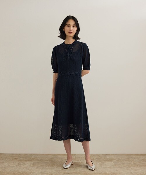 ROPE'（ロペ）の「クロシェニットワンピース/洗える（ワンピース・レディース・ホワイト/ネイビー・F）」の6枚目の写真