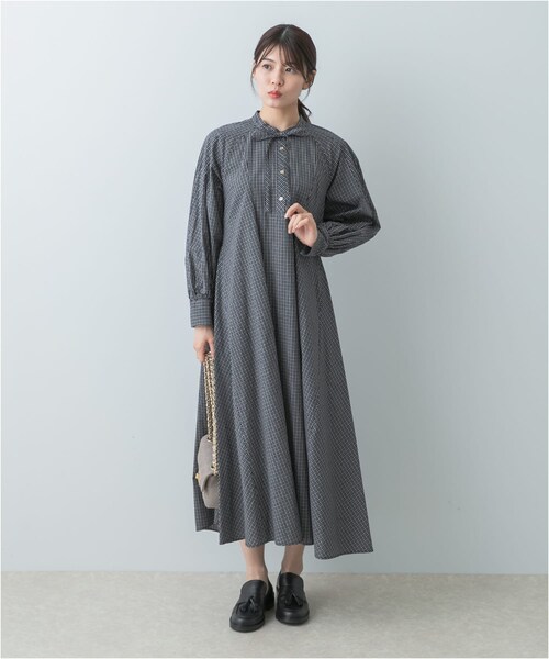 URBAN RESEARCH ROSSO（アーバンリサーチロッソ）の「F by ROSSO　チェックリボンシャツワンピース（ワンピース・レディース・OFF WHITE/KHAKI/NAVY・FREE）」の5枚目の写真