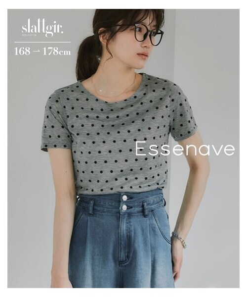 nissen（ニッセン）の「高身長　シアードットクルーネック半袖プルオーバー（トールサイズ）Essenave（Tシャツ/カットソー・レディース・グレー系/黒系・MTT/LTT/LLTT/3LTT）」の6枚目の写真