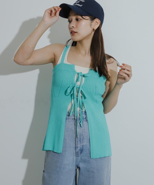 SENSE OF PLACE by URBAN RESEARCH(センスオブプレイスバイアーバンリサーチ)の「フロントリボンニットキャミソール(キャミソール・レディース・GREEN/IVORY/BLACK・one)」の20枚目の写真
